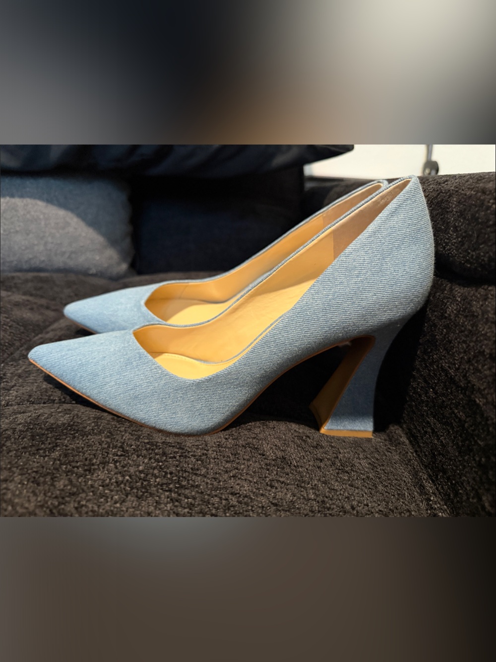 Vince Camuto Light Blue Pointed Toe Denim-Textured Pumps - Picture 2 of 4